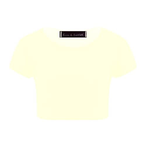 Image of Kids Girls Neon Fluorescent Plain Short Sleeve Crop Tops T-Shirt Tee Top Dance Wear Gymnastic Fancy Dress Colour: Cream - Size: 3-4 Years
