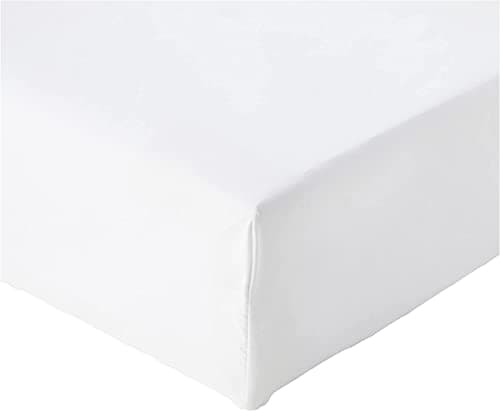 Image of Amazon Basics Bedding Soft Microfibre King Size Fitted Sheet with 12 inch (30 cm) Deep Pocket, 150 x 200 cm, White