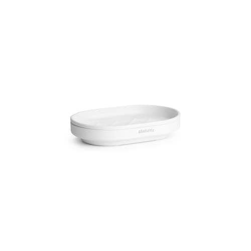 Image of Brabantia - Mindset Soap Dish - Non-Slip Base - Ribs Keep the Soap High & Dry - Removable Inner Tray - Corrosion Resistant Metal - Bathroom Accessory - Fresh White - 12 x 8 cm