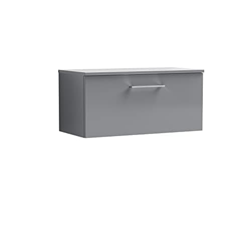 Image of nuie ARN2225W Arno Wall Hung 1 Drawer Vanity Unit & Worktop, 800mm, Satin Grey