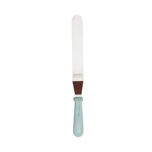 Image of The Great British Bake Off Palette Knife for Baking & Decorating, Offset Spatula for Icing Cakes on Stands, Stainless Steel Body & Bakelite Handle, Official GBBO Branding, Duck Egg Blue, 25cm / 10"