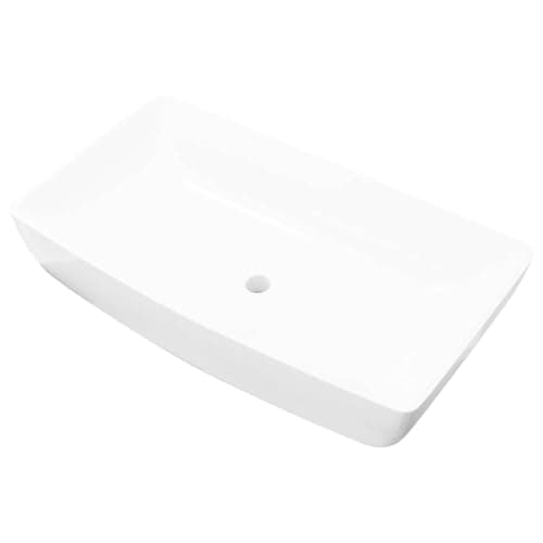 Image of vidaXL Luxury White Rectangular Ceramic Basin, High Gloss Finish, Premium Quality, Modern Design, Durable and Easy to Clean, Home Decor Addition.