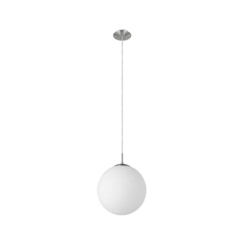 Image of Eglo Rondo 1-Flame Pendant Light, Steel Hanging Light, matt Nickel Colour and White Opal matt Glass, E27 Socket, Ø: 30 cm/11.8 inches