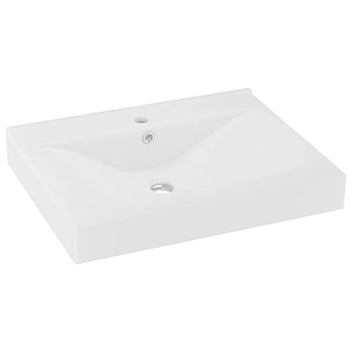 Image of vidaXL Luxury Wall-Hung or Built-in Ceramic Basin with Faucet Hole - Elegant, Versatile Washroom Vessel, Matt White, 60x46cm