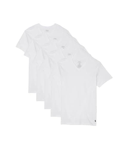 Image of POLO RALPH LAUREN Classic Fit Wicking V-Neck 5-Pack Undershirts, 5 White/Cruise Navy, S