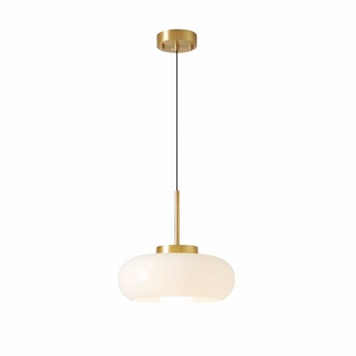Image of NICRX Modern Retro Pendant Light with Creamy White or Amber Glass Shade, Gold Finish Ceiling Light, E27 Socket, Adjustable Height Hanging Lamp for Hallway, Kitchen, Dining Room (Cream)