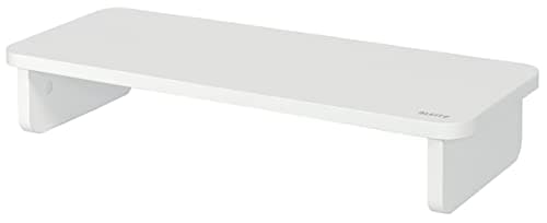 Image of Leitz Monitor Stand Suitable For Desktop & Laptop, Ergonomically Designed Tabletop Riser, 24 Inch Monitor Screens Up To 20kg, Extra Desk Storage For 470mm Wide Keyboard, Ergo Range, White, 64340001