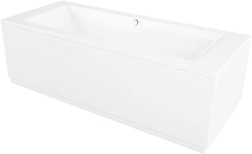 Image of IBathUK Bathroom White Gloss Bath Double Ended Straight Square Acrylic Bathtub with Adjustable Feet - 1800 x 800mm