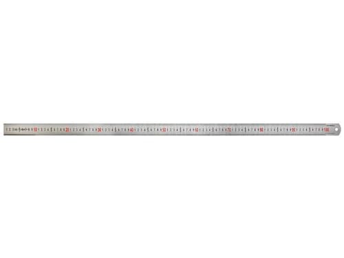 Image of Faithfull Measuring Rule 1Metre (39 Inch) – Matt Silver Stainless Steel Ruler with Clear Metric Graduations & Hanging Hole