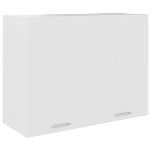 Image of vidaXL Hanging Cabinet White, Kitchen Wall Storage Unit, Two-Shelf Organizer, Engineered Wood, Scandinavian Style, 80x31x60 cm