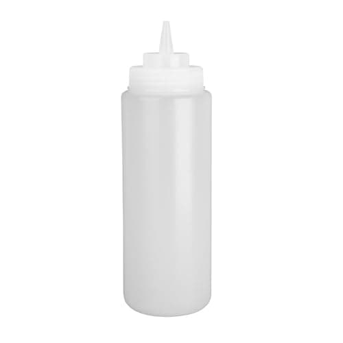 Image of Vogue Squeeze Sauce Bottle 910 ml/32 oz, Clear Polyethylene, Wide Neck for Mess-Free Filling, Precise Narrow Dispenser Tip, Refillable Sauce Bottle, Screw Top Design, Commercial or Home Use, E093