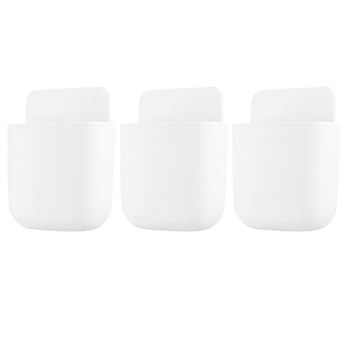 Image of Remote Control Holders 3 Pcs, White Wall Mount Remote Holders, ABS Plastic Hole-Free Self Adhesive Wall Organizer for Home Office School, Wall Sticky Cubicle Holder for Pen Pencil Phone Charging
