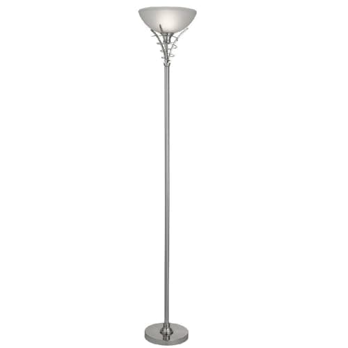 Image of Britalia Satin Silver Chrome & Frosted Acid Glass Shade Vintage Uplight Floor Lamp | 179cm Height | 1 x E27 Lamp Bulb Required | UK Approved | On Off Foot Switch | Industrial Vibe