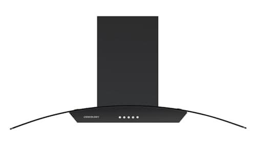 Image of Cookology CGL900BK/A Cooker Hood Chimney Kitchen Extractor Fan 90cm, Recirculating & Ducting Wall Mounted, Curved Glass, Energy Rating A, 3 Speed Settings, LED, Adjustable Height - Black