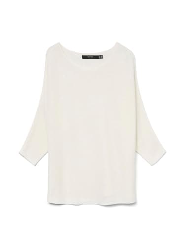 Image of VERO MODA Womens Vmnora 3/4 Boatneck Blouse Noos Knitted Jumper, Snow White, L UK