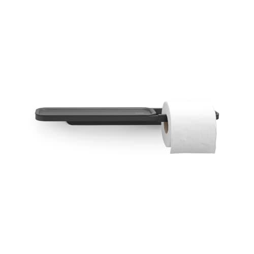 Image of Brabantia - Mindset Toilet Roll Holder with Shelf - Fits All Regular Roll Sizes - Wall-Mounted - Corrosion Resistant - Bathroom Accessory - Fixing Materials Included - Infinite Grey - 4.5 x 9 x 42 cm