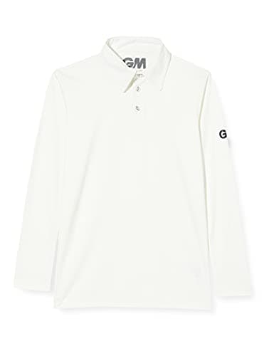 Image of Gunn & Moore GM Cricket Shirt, Maestro, 100 Percent Interlock Jersey Polyester, Long Sleeve, White, Boys Girls Large Junior - Chest 30-32 ins
