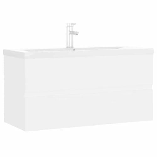Image of vidaXL Sink Cabinet with Built-in Ceramic Basin - White Engineered Wood Cabinet for Bathroom with Ample Storage Drawer