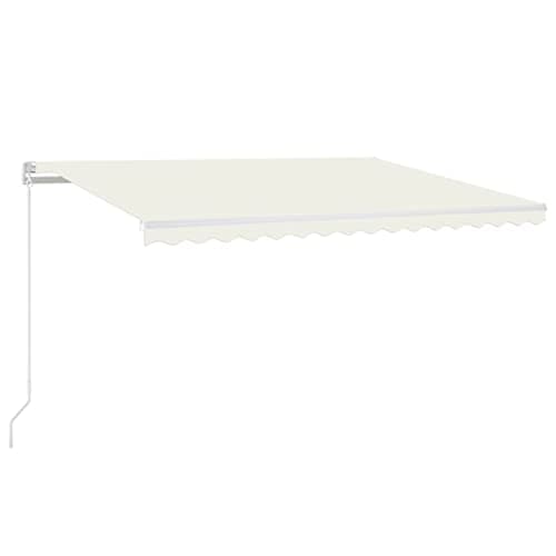 Image of vidaXL Manual Retractable Awning with LEDs - 450x350 cm Cream Sun Shade Shelter - Aluminum Frame, UV & Water Resistant, Adjustable