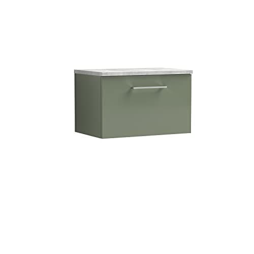 Image of nuie ARN822LBG Arno Modern Bathroom Wall Hung 1 Drawer Vanity Unit with Laminate Worktop, Satin Green