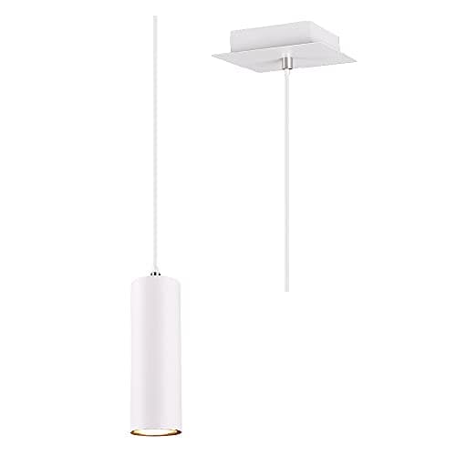 Image of Britalia White Modern Cylindrical Pendant Ceiling Light | 6cm Diameter | 1 x GU10 Lamp Bulb Required (Not Included) | Square Fixing Plate | Contemporary Design | Spotlight