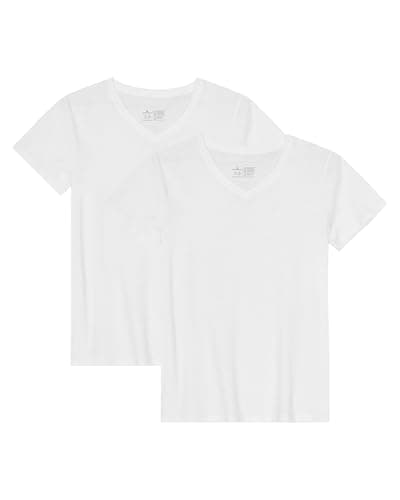 Image of DANISH ENDURANCE Womens T Shirts, Organic Cotton Ladies Tops, Soft V-Neck T-Shirts for Women, 1 & 2-Pack, Pure White 2-Pack, S