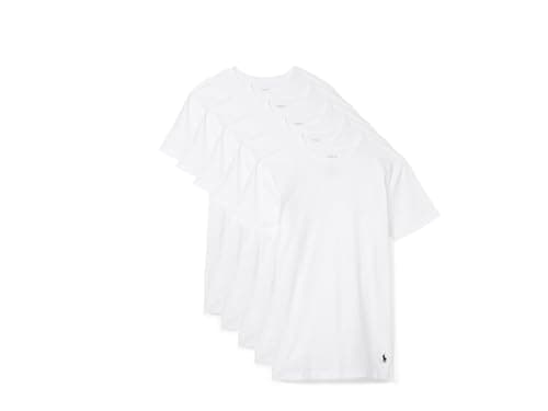 Image of Polo Ralph Lauren Mens 5 Pack Slim Fit Crews, 5 White/Cruise Navy, Medium