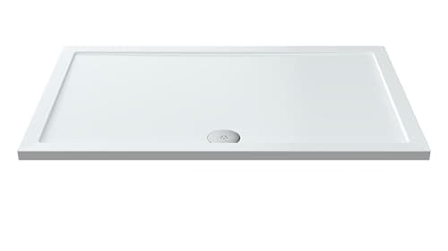 Image of Balterley 1400 x 900 mm Rectangular Shower Tray, Slimline Shower Trays, Durable Stone Resin Base Trays for Bathroom Enclosure Cubicle, Central Waste Rectangular Tray for Wetroom Showers (White)