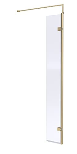 Image of Hudson Reed WRSBB30 Wetroom Modern Bathroom 'Shower Shield' Coated 8mm Toughened Safety Glass Hinged Return (Use in Conjunction with Another Screen), 300mm, Brushed Brass
