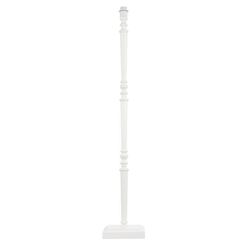 Image of Happy Homewares Classic Vintage White Wood Standing Floor Lamp with Square Base and Inline Foot Switch | 132cm x 23cm | Designer Thick Pole