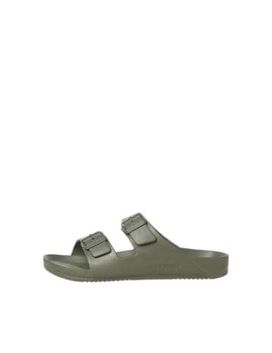 Image of JACK & JONES Mens Sandal Double Buckle Adjustable Strap Open Toe Slides for Men - Summer, Beach, Hiking, walking, Khaki Colour, Size- 10 UK