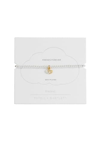 Image of Estella Bartlett 'Friends Forever' Sienna Stretch Bracelet - Double Heart Charm Beaded Bracelet for Women - Silver Plated Jewellery Gift for Her (Gold & Silver Plated)
