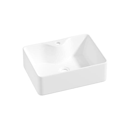 Image of Eridanus Rectangle Vessel Sink with Faucet Hole, Ceramic Countertop Bathroom Washbasin, Vitreous China Cloakroom Basin Sink for Lavatory, Bathroom, Vanity Unit, White Gloss - 400 x 300 x 130mm