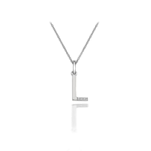 Image of Hot Diamonds Round Diamond and Micro Letter L 925 Sterling Silver Pendant with 46 cm Curb Chain (Letter L)