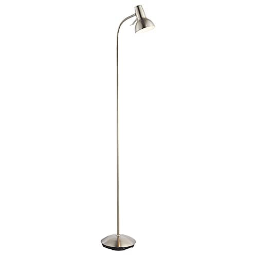 Image of ENDON 76606 Classic Modern Amalfi Reading Standing LED Floor Lamp 7W GU10 with Adjustable Head & On/Off Switch in Satin Nickel Plate & Gloss White for Living Room/Bedroom