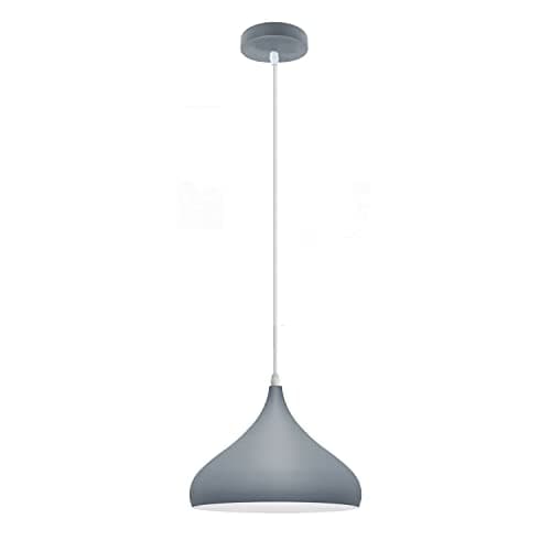 Image of LEDSone Modern Ceiling Pendant Light Grey Metal 31.5cm Width Lampshade Easy Fit E27 Base with Adjustable Cable Hanging Light Fitting for Kitchen Living Room Bedroom Restaurant Office Bar