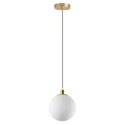 Image of HJXDtech Modern Minimalist Globe Pendant Light, Gold Finish & White Glass Ball Shades, Height Adjustable Ceiling Pendant Light for Dining Room, Salon & Kitchen (15cm)