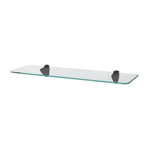 Image of Harbour Housewares Rounded Floating Glass Bathroom Shelf - 50cm - Clear/Black - 1x Wall-Mounted Kitchen Bedroom Shower Room Décor Caddy Towel Storage Organiser Shelving Rack with Brackets