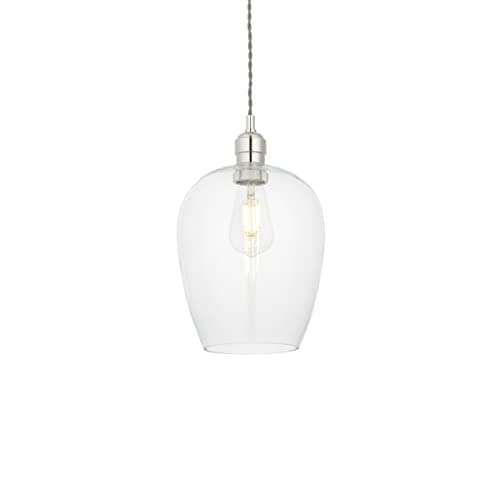 Image of Merano Livorno Single Pendant Ceiling Lamp in Bright Nickel Plate with Glass - 10W Dimmable E27 Indoor Stylish Hanging Lighting - 21 cm Diameter