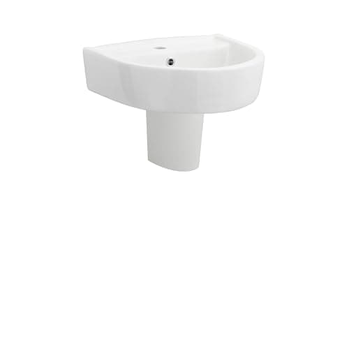 Image of Balterley 420mm Bathroom Sink, Semi Pedestal Ceramic Round Bowl Bathroom Wash Basin Sink with Overflow, 1 Tap Hole, Wall Mounted Basin Sinks for Cloakroom - 420 x 380 x 450mm (White)
