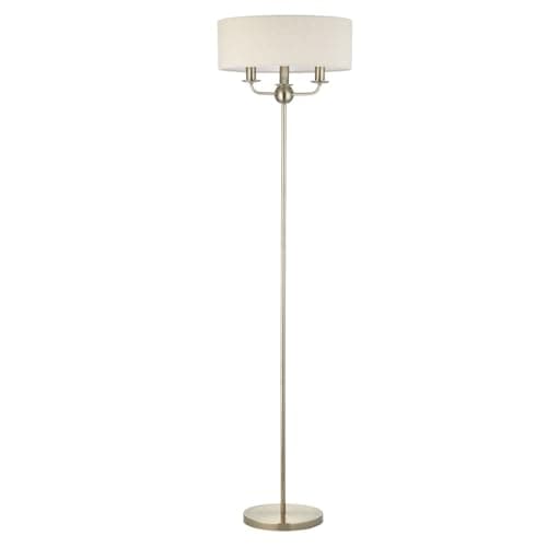 Image of firstchoicelighting Antique Brass 3 Light Floor Lamp, Oatmeal Linen Shade, Candelabra Design Living Bedroom Lighting, Height 150cm, LED Compatible
