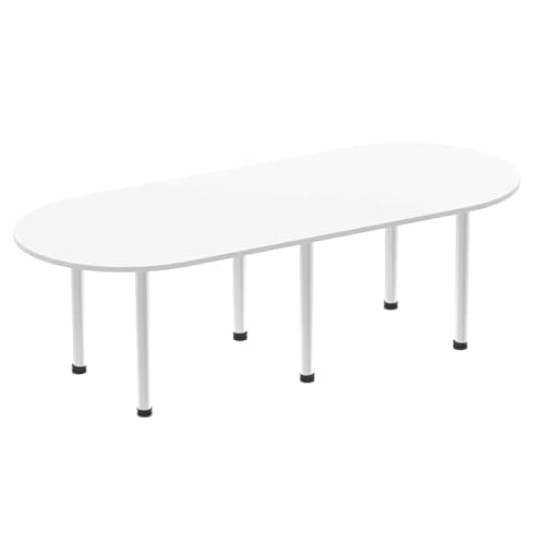 Image of OPO Impulse Freestanding 1800/2400mm Rectangular Boardroom Table Attractive Post Legs | Sturdy Build Weather & Heat Resistant Melamine Finish Table White Silver 2400
