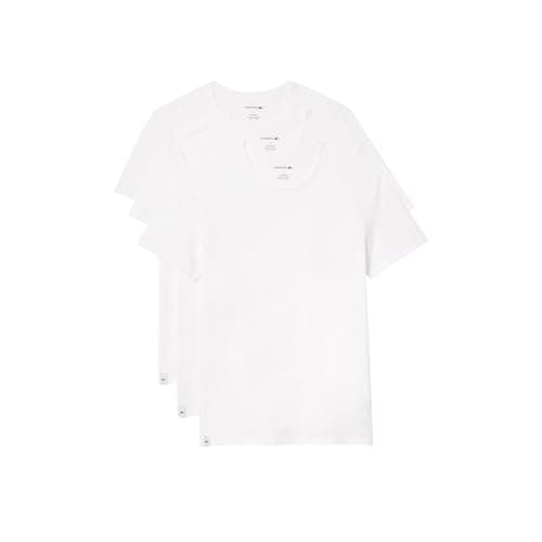 Image of Lacoste mensTH3451-51Essentials 3 Pack 100% Cotton Slim Fit Crew Neck T-Shirts Base Layer Top - White - S