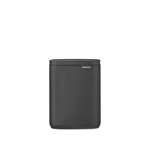Image of Brabantia Bo Waste Bin 7L | Compact Rectangular Rubbish Bin with Soft-Close Lid, Removable Inner Bucket | Wall-Mountable or Freestanding Design for Bathroom, Kitchen, or Office | Mineral Infinite Grey