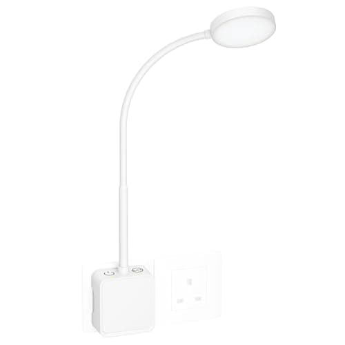 Image of PRINCEWAY Plug in LED Wall Mounted Reading Light, Flexible Dimmable White Wall Sconce Light with Power Plug for Books in Bed, Two Touch Switches, 3 Lighting Color Modes, 110° Wide Lighting Angle