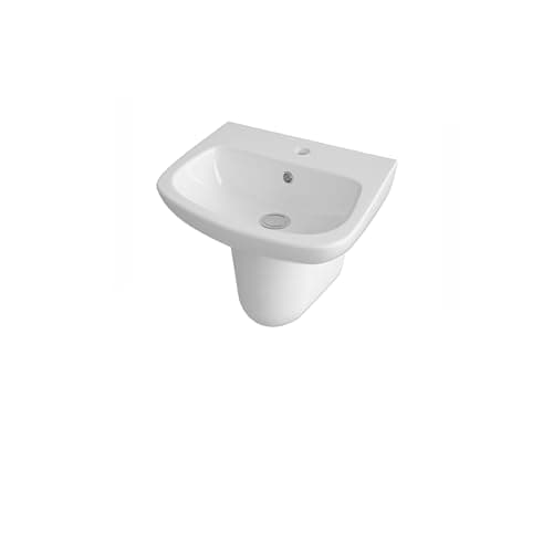 Image of Balterley 450mm Bathroom Sink, Semi Pedestal Ceramic Soft Square Bowl Bathroom Wash Basin Sink with Overflow, 1 Tap Hole, Wall Mounted Basin Sinks for Cloakroom - 450 x 350 x 405mm (White)