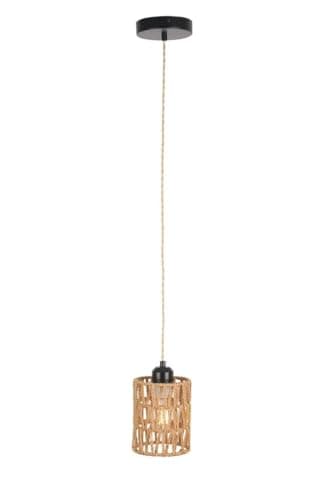 Image of Rattan Pendant Light 1 Light, Boho Farmhouse Woven Rope Shade Hanging Ceiling Light, Adjustable Drop up to 1.4m, E27/ES for Kitchen Island Dining Room Bedroom Hallway, Sloped Ceiling Compatible