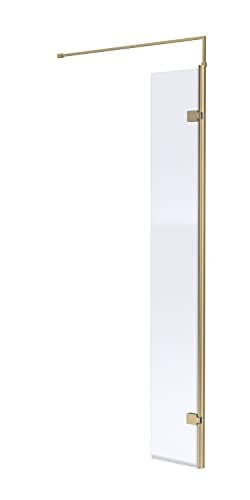 Image of nuie WRSCBB030H Modern Bathroom 8mm Toughened Safety Glass Wetroom Hinged Return (Use in Conjunction with Another Screen), 300mm, Brushed Brass