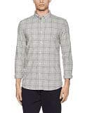 Image of Burton Menswear London Men's Windowpane Check Slim Fit|#2 Checkered Classic Long Sleeve Casual Shirt, Blue (Navy), Large