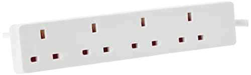Image of PRO ELEC 4‑Gang Mains Extension Lead, 5m Cable, 13A, White – PELB1905